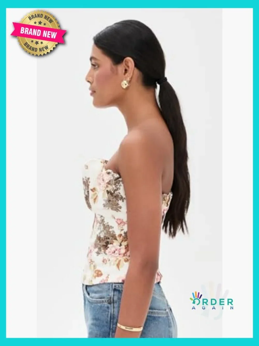 Sleeveless Corset Blouse Elegant Classic Fit Off Shoulder Floral Print